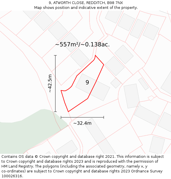 9, ATWORTH CLOSE, REDDITCH, B98 7NX: Plot and title map