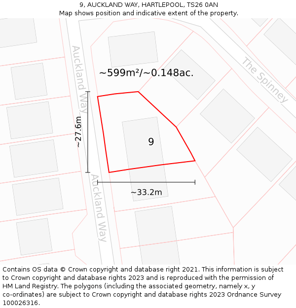 9, AUCKLAND WAY, HARTLEPOOL, TS26 0AN: Plot and title map