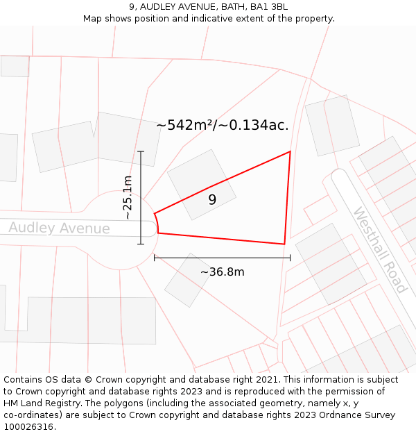 9, AUDLEY AVENUE, BATH, BA1 3BL: Plot and title map