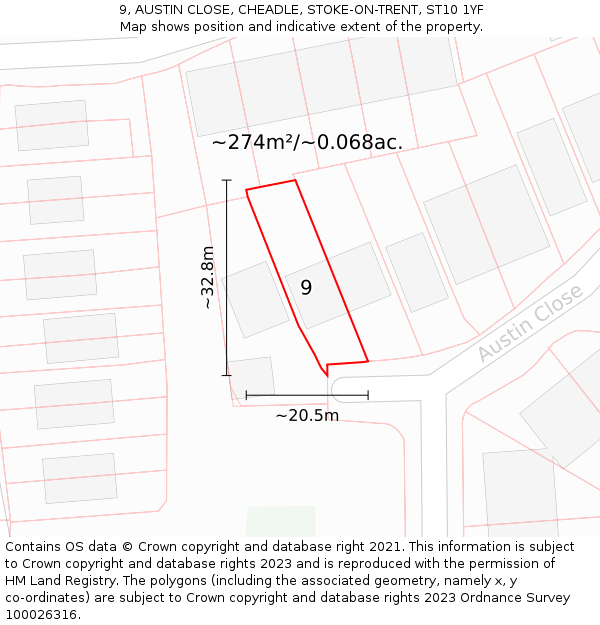 9, AUSTIN CLOSE, CHEADLE, STOKE-ON-TRENT, ST10 1YF: Plot and title map