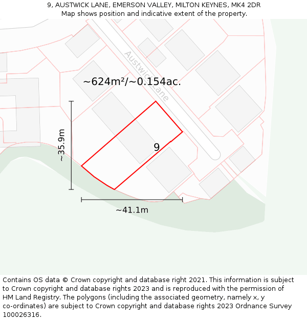 9, AUSTWICK LANE, EMERSON VALLEY, MILTON KEYNES, MK4 2DR: Plot and title map