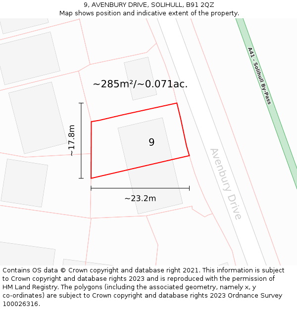 9, AVENBURY DRIVE, SOLIHULL, B91 2QZ: Plot and title map