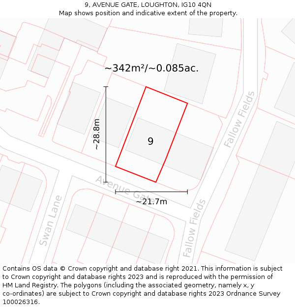 9, AVENUE GATE, LOUGHTON, IG10 4QN: Plot and title map