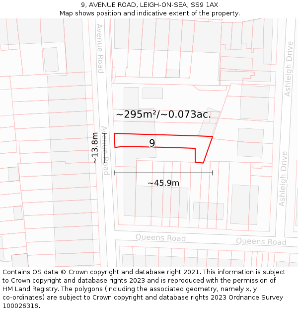 9, AVENUE ROAD, LEIGH-ON-SEA, SS9 1AX: Plot and title map