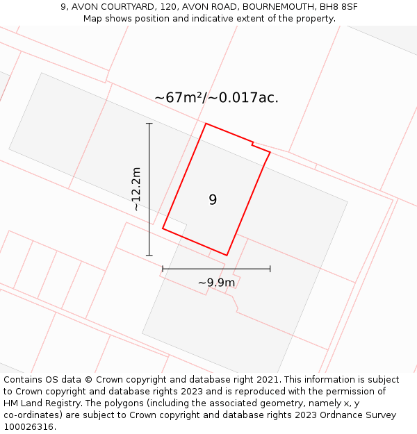 9, AVON COURTYARD, 120, AVON ROAD, BOURNEMOUTH, BH8 8SF: Plot and title map