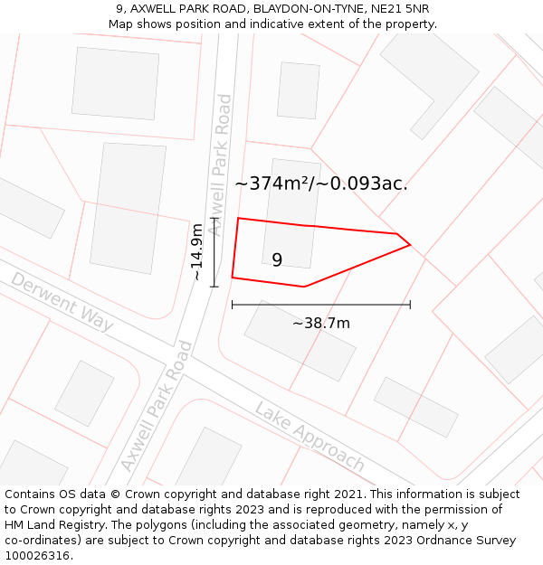 9, AXWELL PARK ROAD, BLAYDON-ON-TYNE, NE21 5NR: Plot and title map