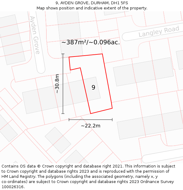 9, AYDEN GROVE, DURHAM, DH1 5FS: Plot and title map