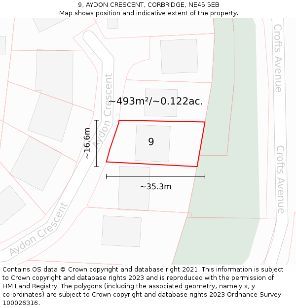 9, AYDON CRESCENT, CORBRIDGE, NE45 5EB: Plot and title map