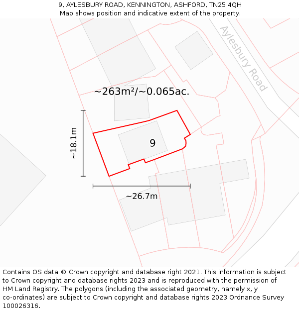 9, AYLESBURY ROAD, KENNINGTON, ASHFORD, TN25 4QH: Plot and title map