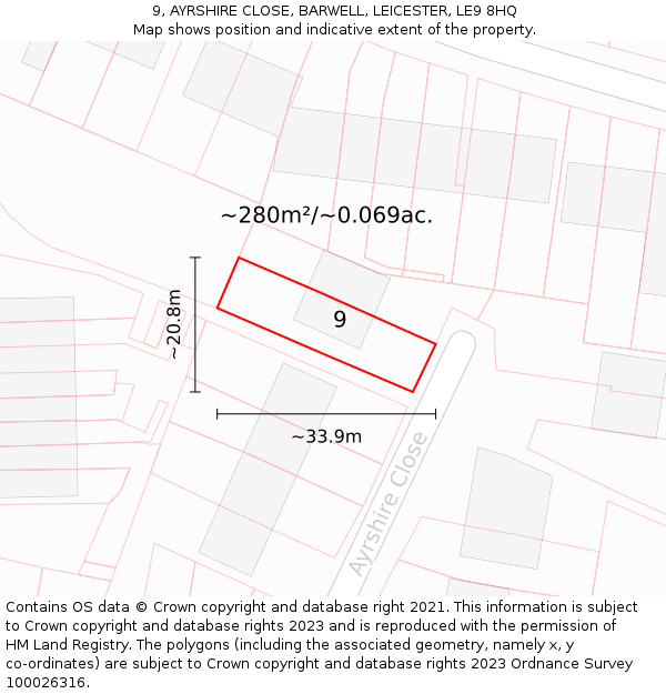 9, AYRSHIRE CLOSE, BARWELL, LEICESTER, LE9 8HQ: Plot and title map