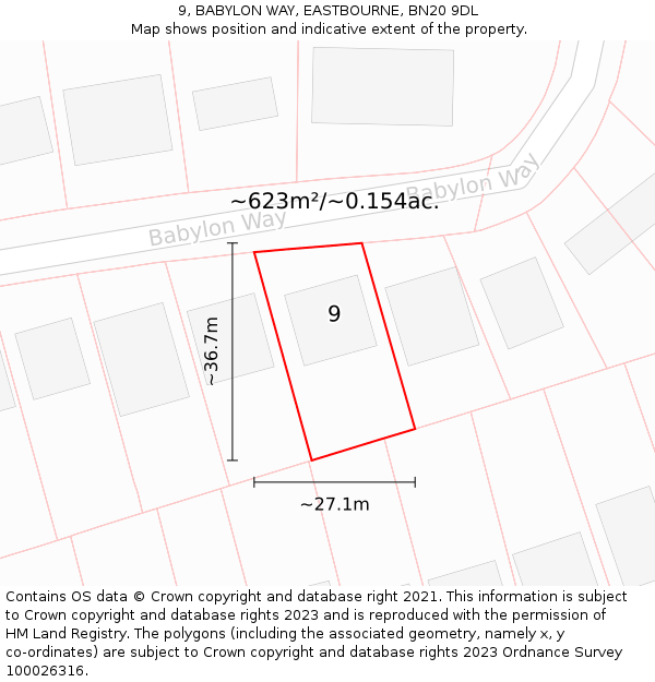 9, BABYLON WAY, EASTBOURNE, BN20 9DL: Plot and title map