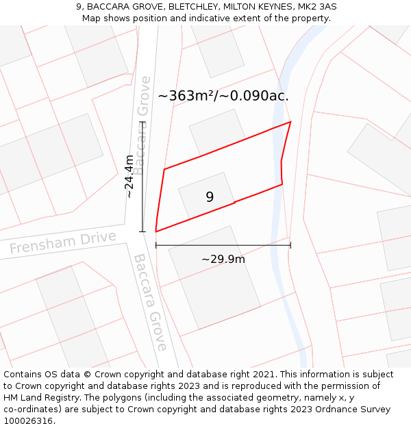 9, BACCARA GROVE, BLETCHLEY, MILTON KEYNES, MK2 3AS: Plot and title map