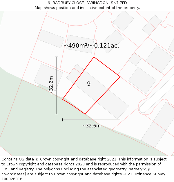 9, BADBURY CLOSE, FARINGDON, SN7 7FD: Plot and title map