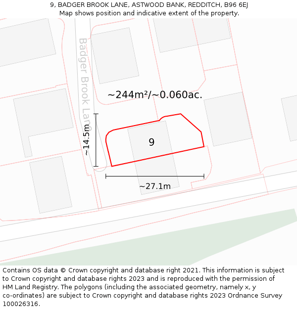 9, BADGER BROOK LANE, ASTWOOD BANK, REDDITCH, B96 6EJ: Plot and title map