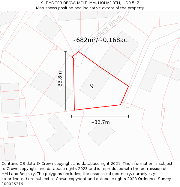 9, BADGER BROW, MELTHAM, HOLMFIRTH, HD9 5LZ: Plot and title map