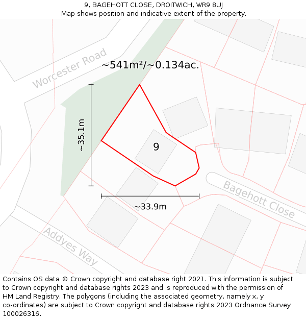 9, BAGEHOTT CLOSE, DROITWICH, WR9 8UJ: Plot and title map