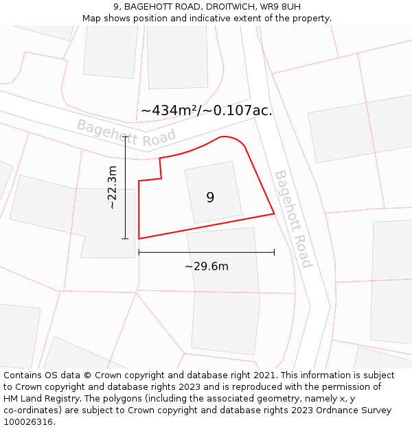 9, BAGEHOTT ROAD, DROITWICH, WR9 8UH: Plot and title map