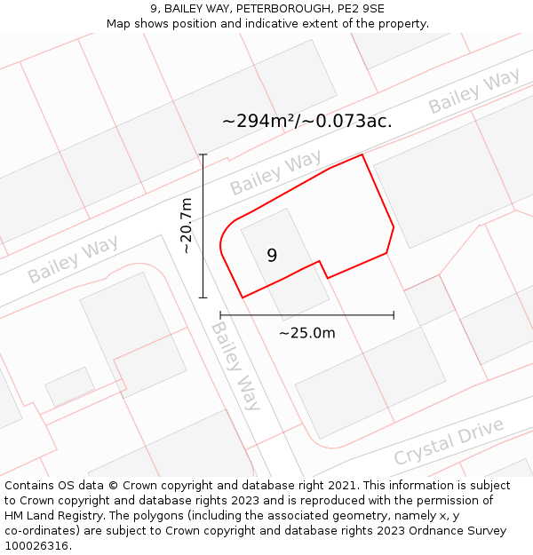 9, BAILEY WAY, PETERBOROUGH, PE2 9SE: Plot and title map