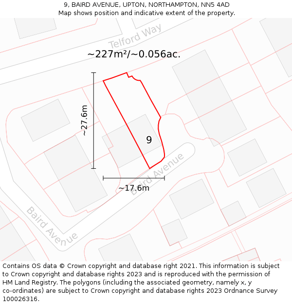 9, BAIRD AVENUE, UPTON, NORTHAMPTON, NN5 4AD: Plot and title map