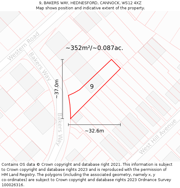 9, BAKERS WAY, HEDNESFORD, CANNOCK, WS12 4XZ: Plot and title map