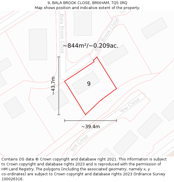 9, BALA BROOK CLOSE, BRIXHAM, TQ5 0RQ: Plot and title map