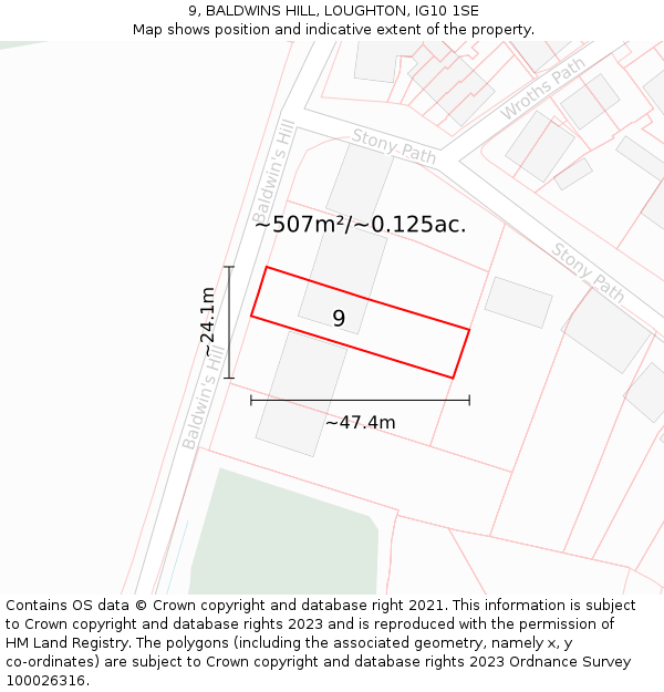 9, BALDWINS HILL, LOUGHTON, IG10 1SE: Plot and title map