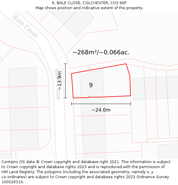 9, BALE CLOSE, COLCHESTER, CO3 9XP: Plot and title map