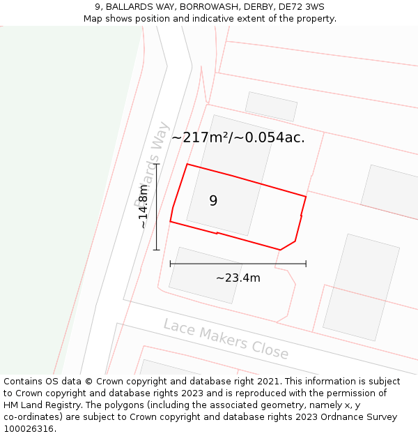 9, BALLARDS WAY, BORROWASH, DERBY, DE72 3WS: Plot and title map