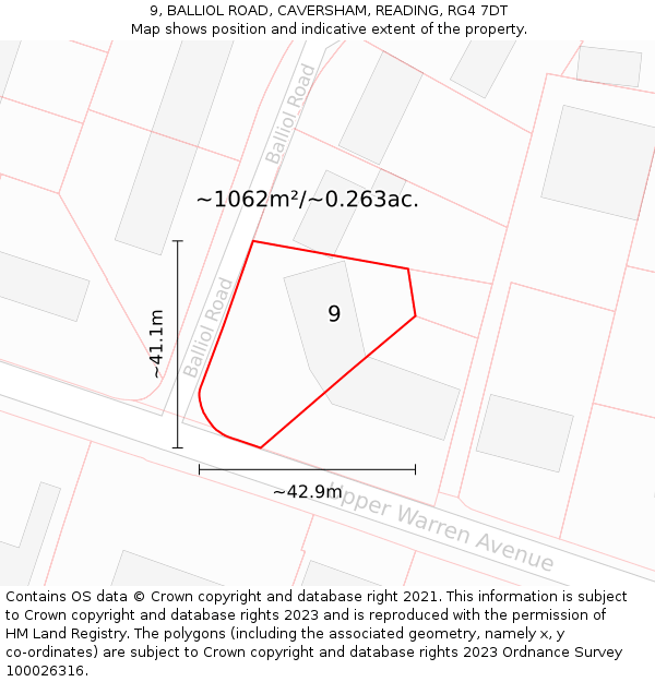 9, BALLIOL ROAD, CAVERSHAM, READING, RG4 7DT: Plot and title map