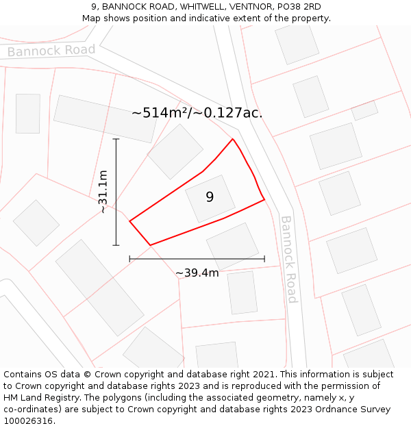 9, BANNOCK ROAD, WHITWELL, VENTNOR, PO38 2RD: Plot and title map
