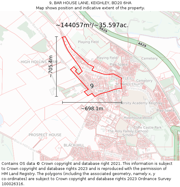 9, BAR HOUSE LANE, KEIGHLEY, BD20 6HA: Plot and title map