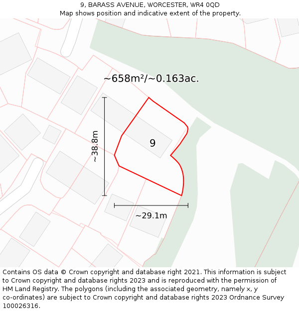 9, BARASS AVENUE, WORCESTER, WR4 0QD: Plot and title map