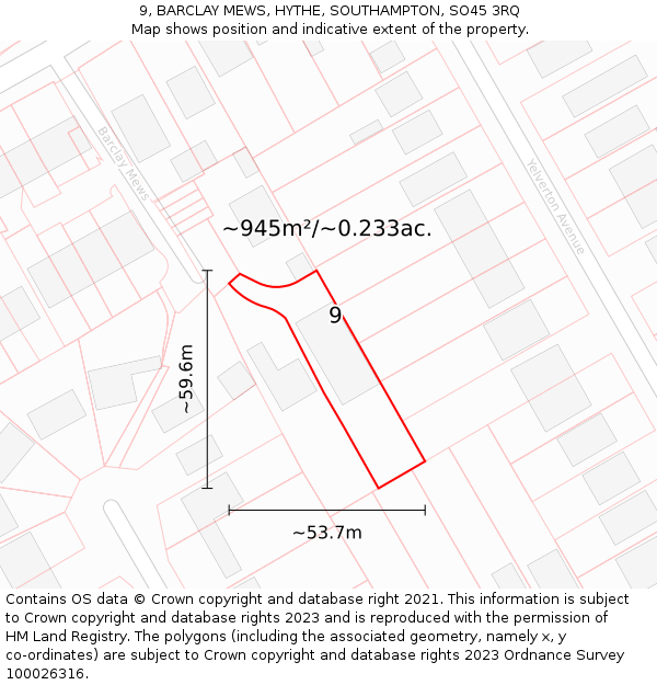 9, BARCLAY MEWS, HYTHE, SOUTHAMPTON, SO45 3RQ: Plot and title map