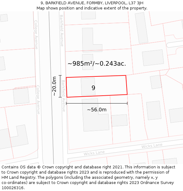 9, BARKFIELD AVENUE, FORMBY, LIVERPOOL, L37 3JH: Plot and title map