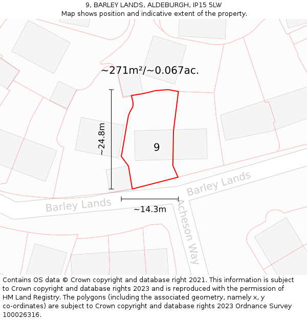 9, BARLEY LANDS, ALDEBURGH, IP15 5LW: Plot and title map