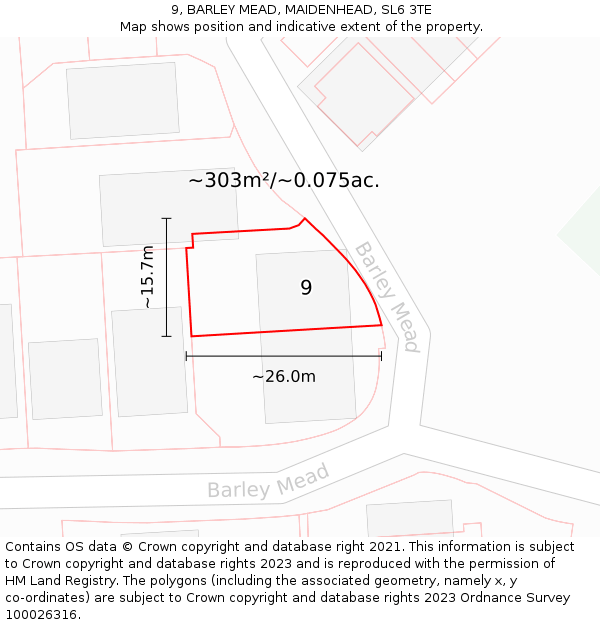 9, BARLEY MEAD, MAIDENHEAD, SL6 3TE: Plot and title map