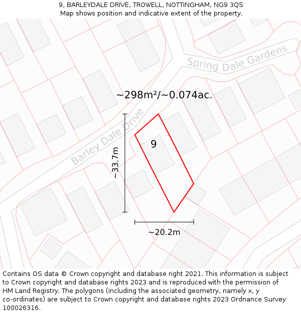 9, BARLEYDALE DRIVE, TROWELL, NOTTINGHAM, NG9 3QS: Plot and title map