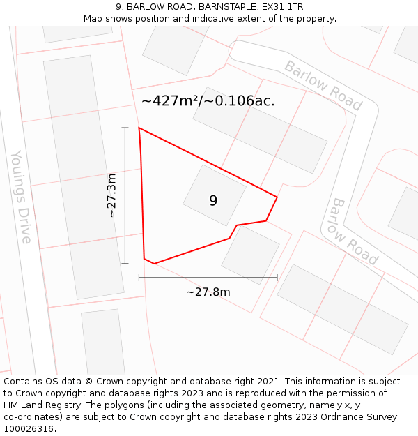 9, BARLOW ROAD, BARNSTAPLE, EX31 1TR: Plot and title map