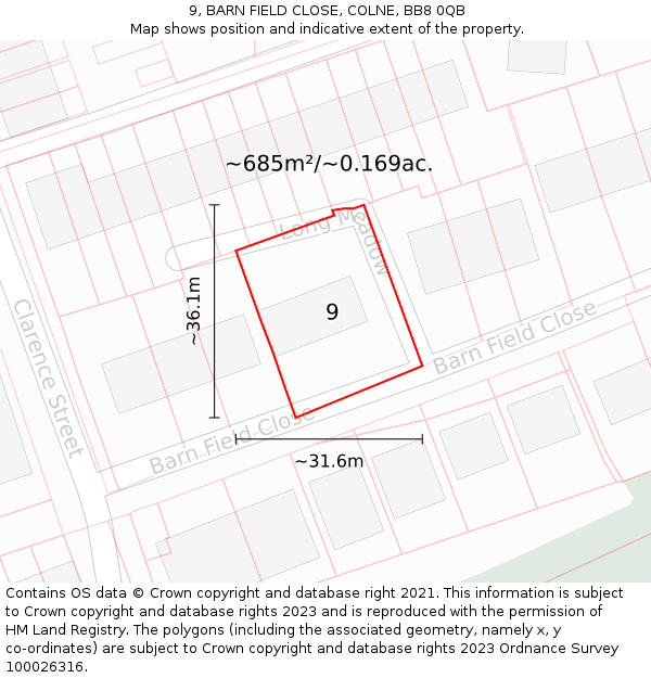 9, BARN FIELD CLOSE, COLNE, BB8 0QB: Plot and title map