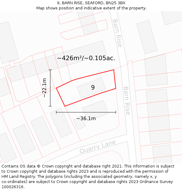 9, BARN RISE, SEAFORD, BN25 3BX: Plot and title map