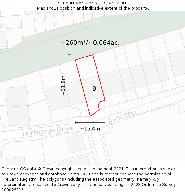 9, BARN WAY, CANNOCK, WS12 0FP: Plot and title map