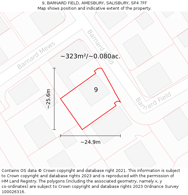 9, BARNARD FIELD, AMESBURY, SALISBURY, SP4 7FF: Plot and title map