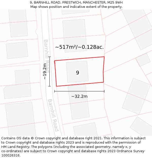 9, BARNHILL ROAD, PRESTWICH, MANCHESTER, M25 9WH: Plot and title map