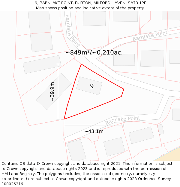 9, BARNLAKE POINT, BURTON, MILFORD HAVEN, SA73 1PF: Plot and title map