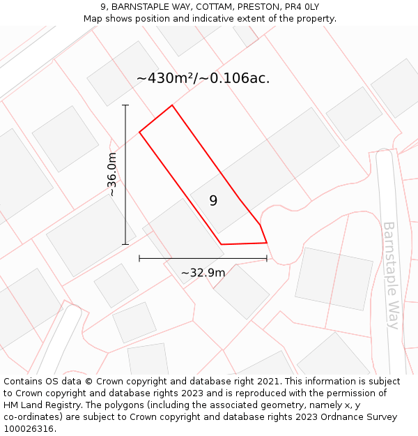 9, BARNSTAPLE WAY, COTTAM, PRESTON, PR4 0LY: Plot and title map