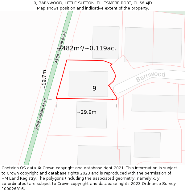 9, BARNWOOD, LITTLE SUTTON, ELLESMERE PORT, CH66 4JD: Plot and title map