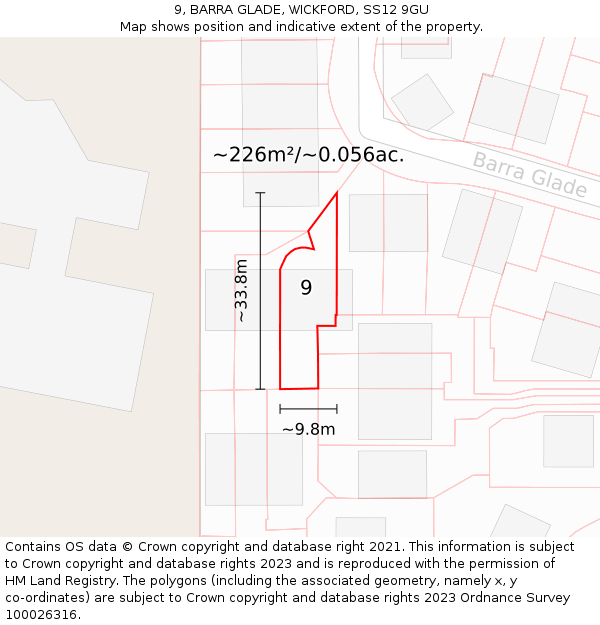 9, BARRA GLADE, WICKFORD, SS12 9GU: Plot and title map