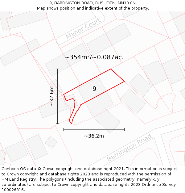 9, BARRINGTON ROAD, RUSHDEN, NN10 0NJ: Plot and title map