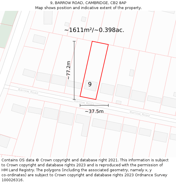 9, BARROW ROAD, CAMBRIDGE, CB2 8AP: Plot and title map