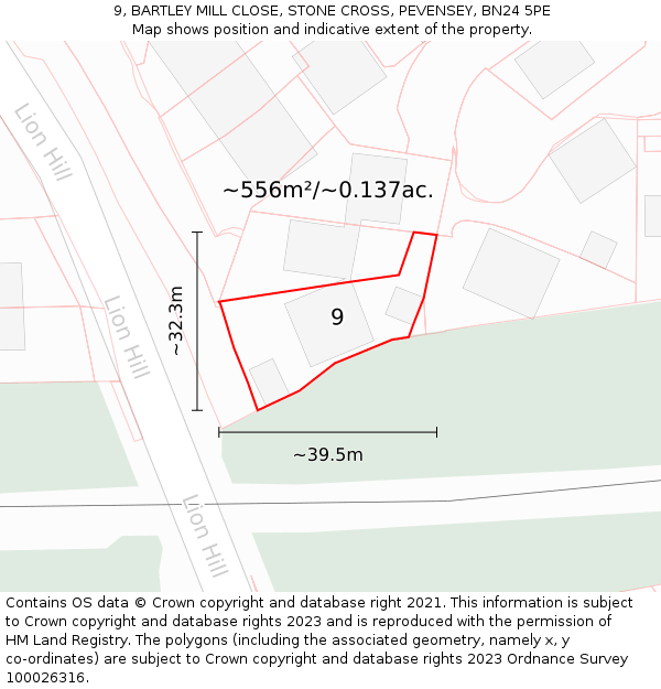 9, BARTLEY MILL CLOSE, STONE CROSS, PEVENSEY, BN24 5PE: Plot and title map